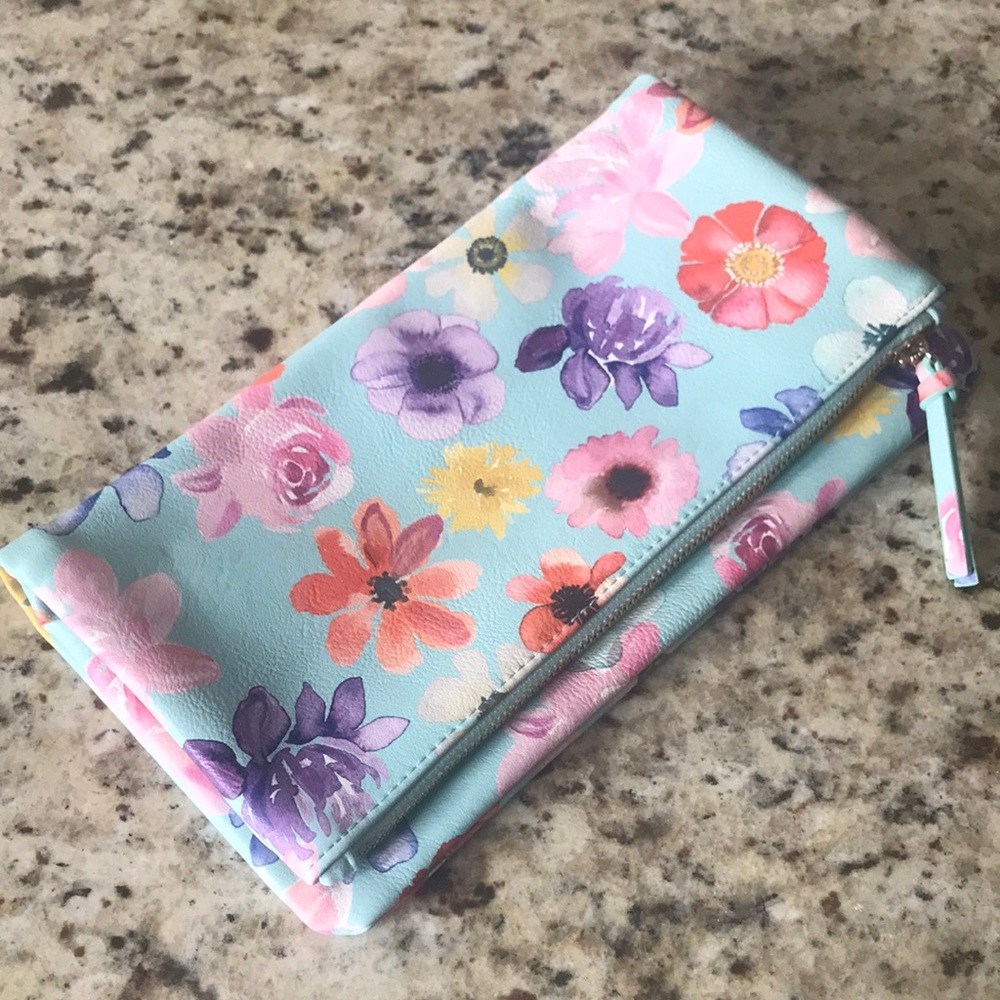 Indigo Floral fold over clutch pouch bag